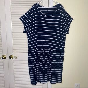 Ellos Midi Dress A Line Womens Plus Size 2X Blue White Stripe Nautical Cotton